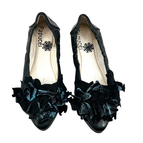 Papucei leather slip on ribbon bow ballet flats unique high end art size 38 EU - Picture 1 of 7